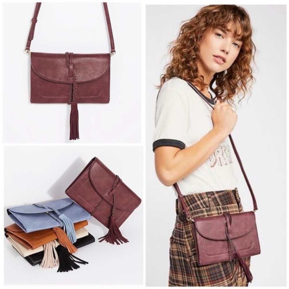 Free People Francesca Envelope Crossbody Bag Tassel Rope in Purple